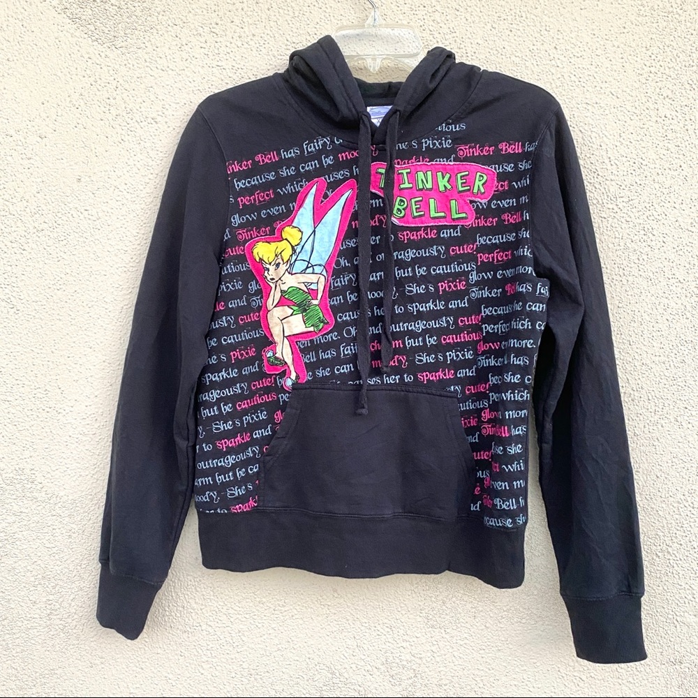 DISNEY tinkerbell sweatshirt black hoodie appliqué hoody rare embroidery pockets - Picture 1 of 6
